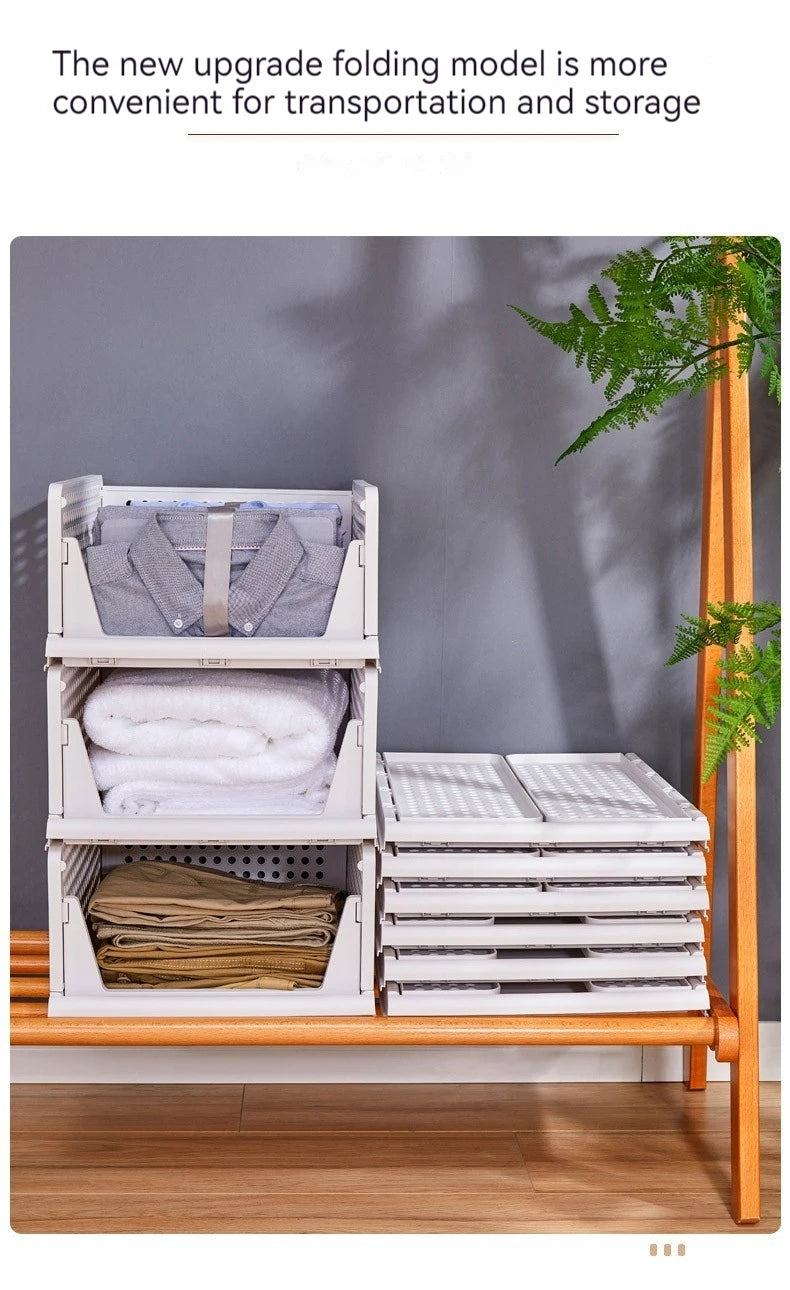 6 Pack Folding Closet Organizers Storage Box, Stackable Plastic Storage Basket, Closet Organizers and Storage Drawer Shelf Stora