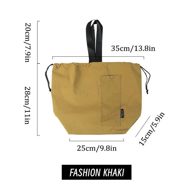 Japanese Korean Lunch Bag Cotton Canvas Large Solid Color Drawstring Portable Thermal Insulated Picnic Storage Bento Box Bag