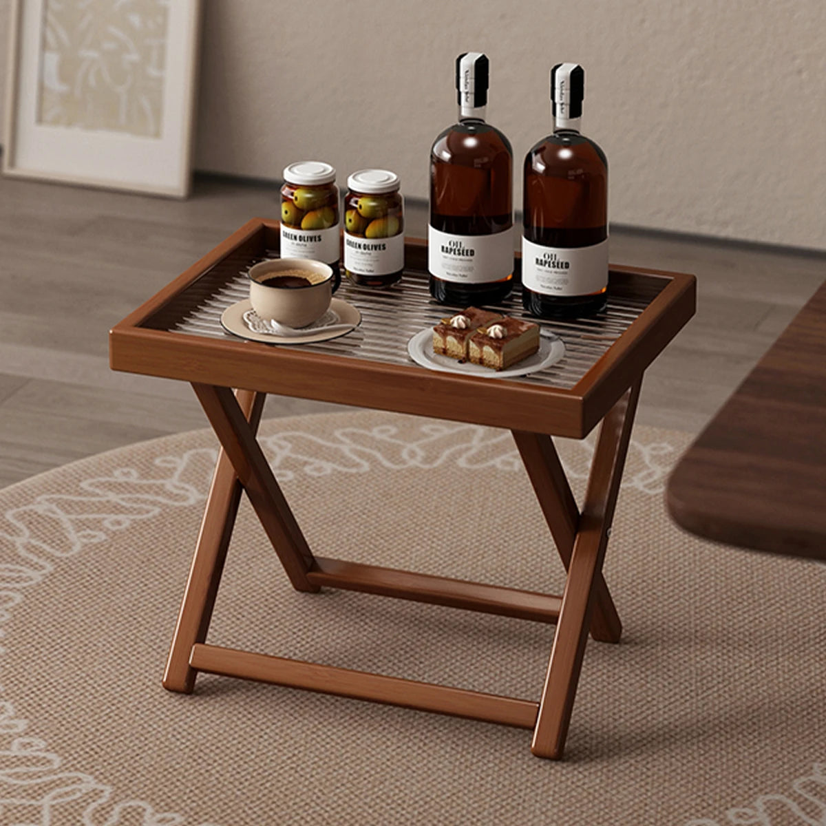 Bamboo Folding Side Table,Durable Tv Tray Bed Table,Small End Table For Living Room, Bedroom