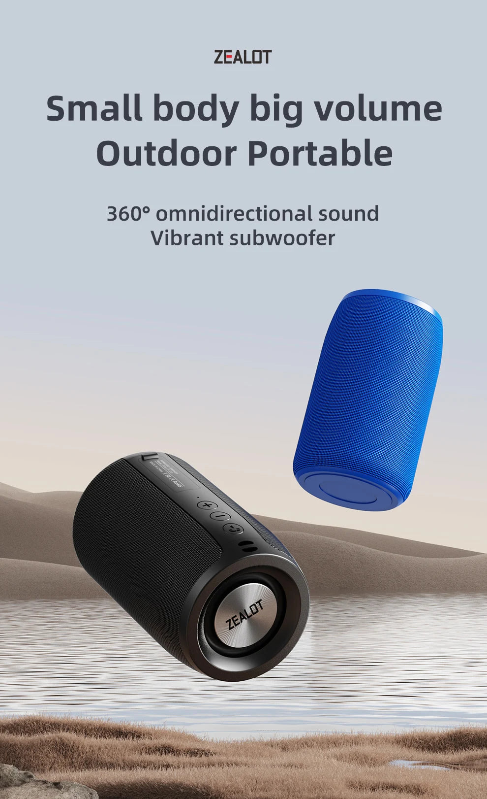 ZEALOT-S32 Mini Portable Bluetooth Speaker HIFI Subwoofer Wireless Speaker with fm Radio Column Support TF, TWS, USB