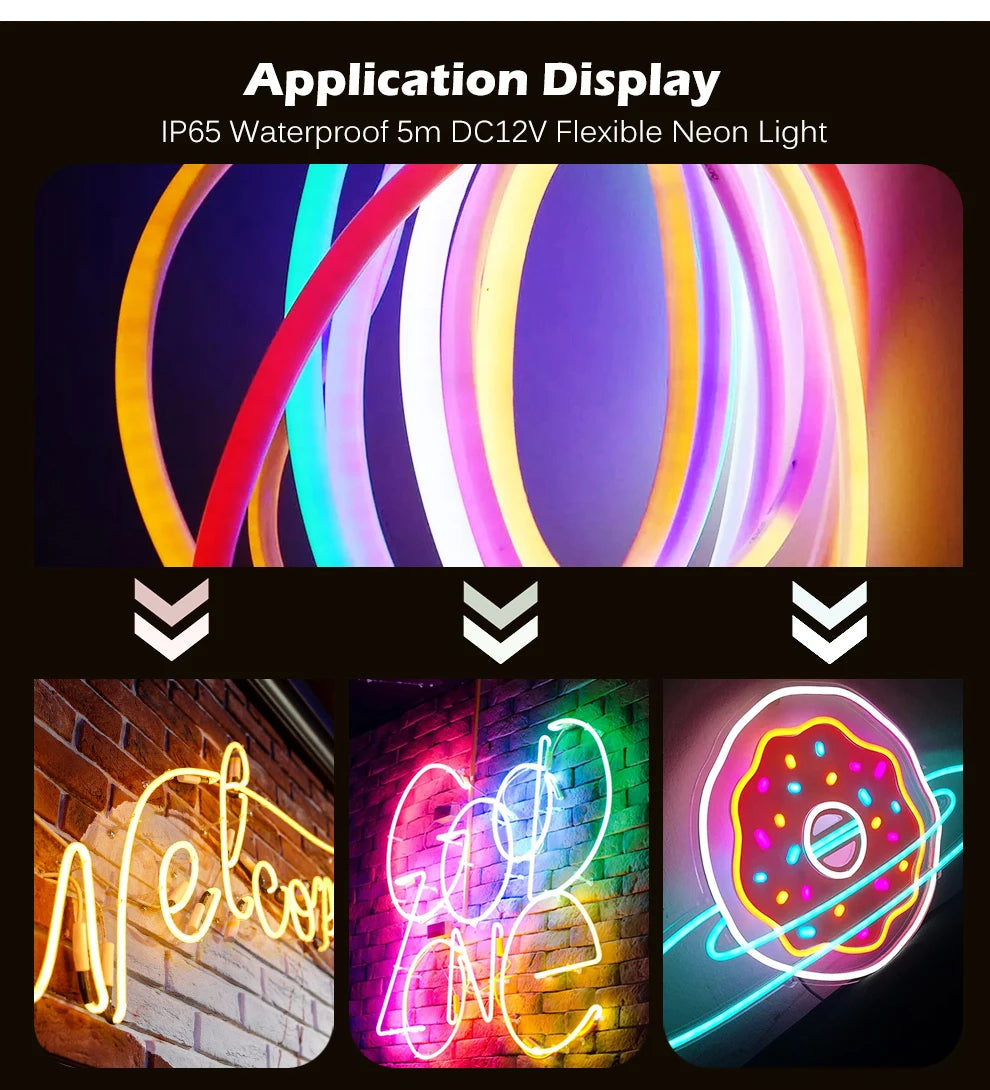 Neon Light Strip LED Flexible Silicone Set 2835 5M 600 Lights Embedded Linear Flexible Light Strip for Ndoors Outdoors Bedroom