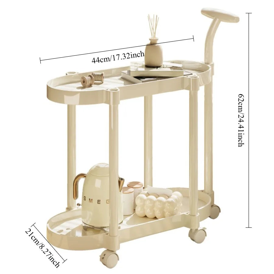 Cream Style Coffee Table Cart Creative Double-layer Snack Rack Bedroom Living Room Mobile Side Table Bedside Table Storage Rack