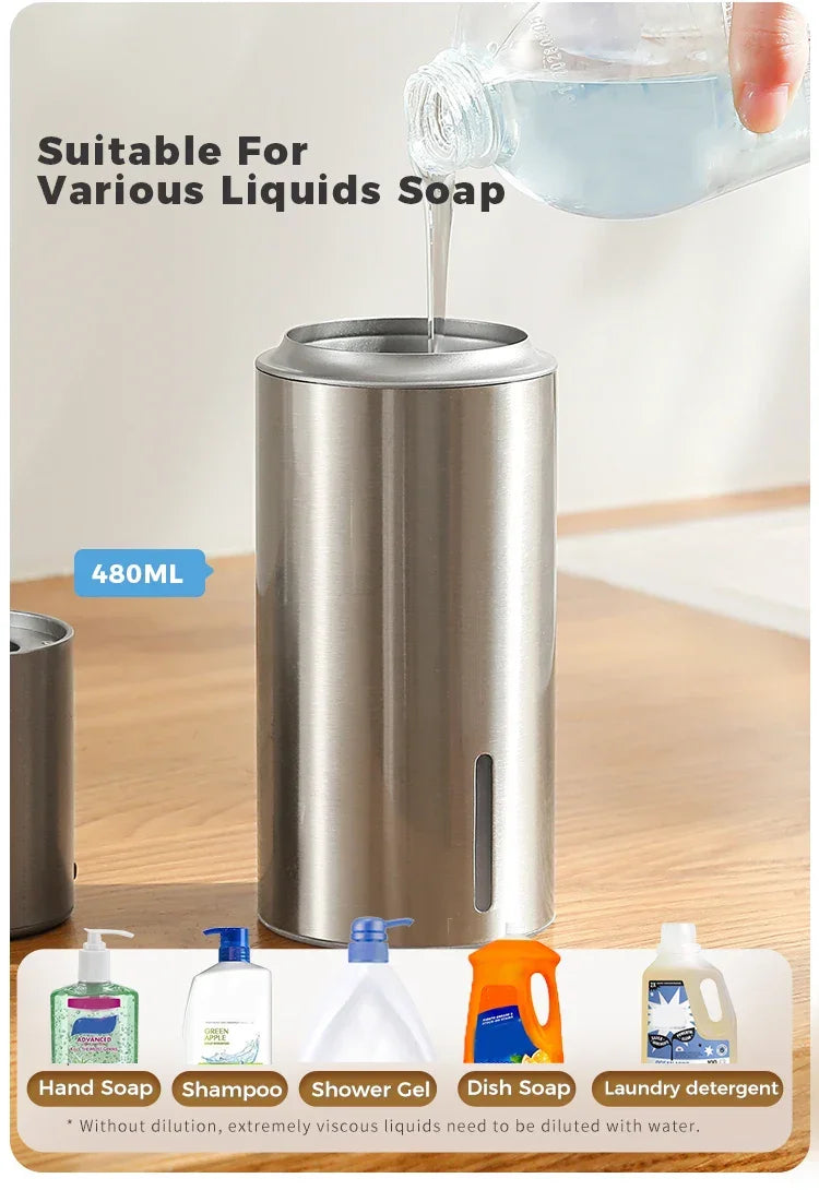 480ml Kitchen Soap Dispenser Automatic Sensor Hand Sanitizer Machine Intelligent Electric Body Wash Soap Dispenser 304 Stainless Steel