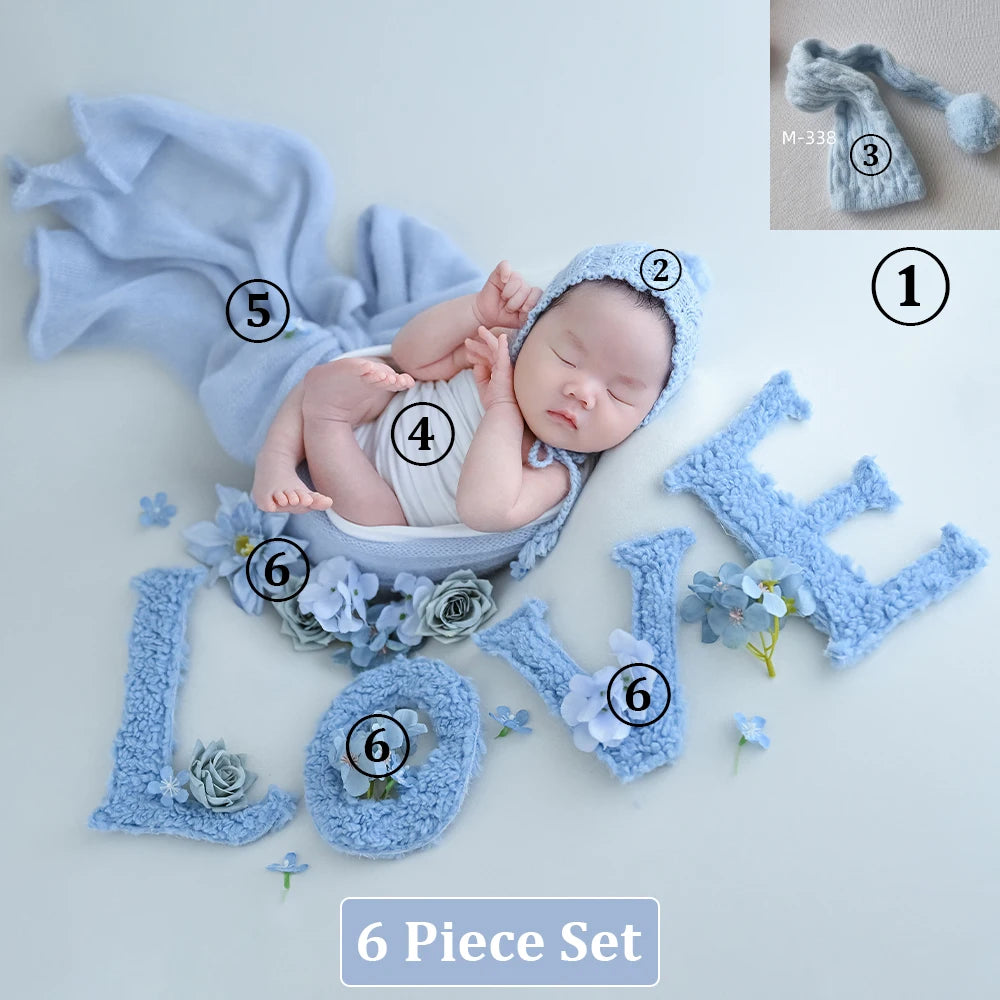 Blue Love Photography Theme Wrapping Props Knitted Night Cap Artificial Flower Photo Decoration Prop Studio Shooting Accessories