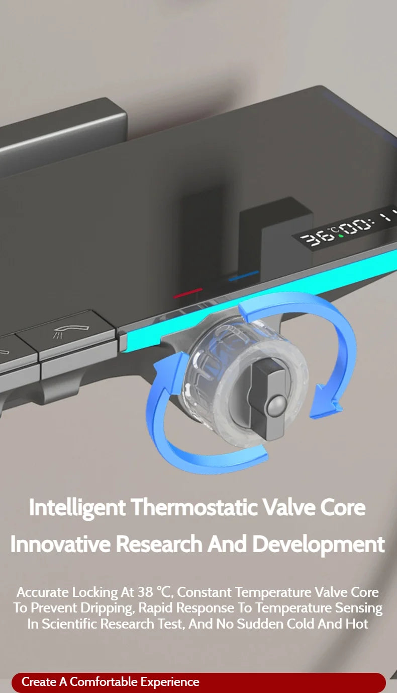 Grey Brass Waterfall Wall Mount Smart Temperature Digital Display Bathtub Faucet Bathroom Faucet Bath Shower Faucet Mixer Crane