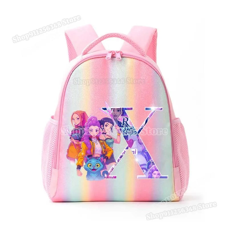 Anime K-pop Demon Hunters Letter A-Z Print Kids Backpack Girls Lightweight Casual School Back Pack Rainbow Color Mochilas Gifts