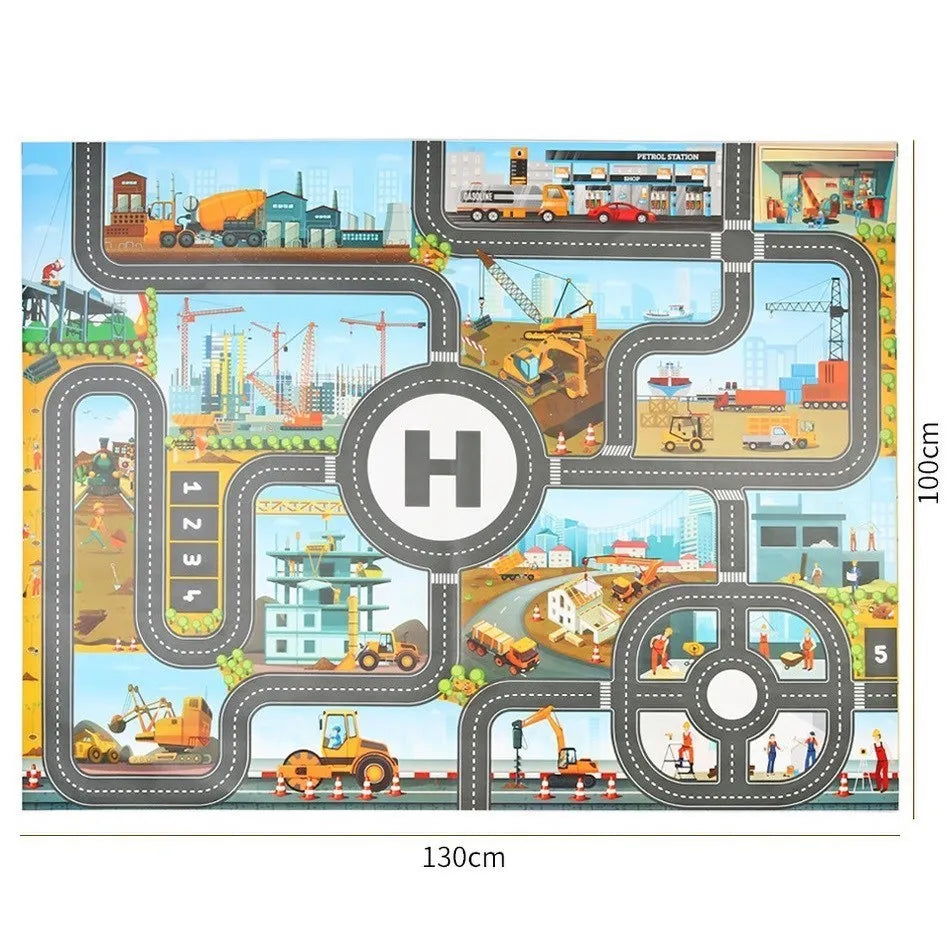 Children Playmat Activity Surface Waterproof Map Kids Animal Road Toy Baby Dinosaur Road Portable Carpet Farm Road Non-Toxic Mat