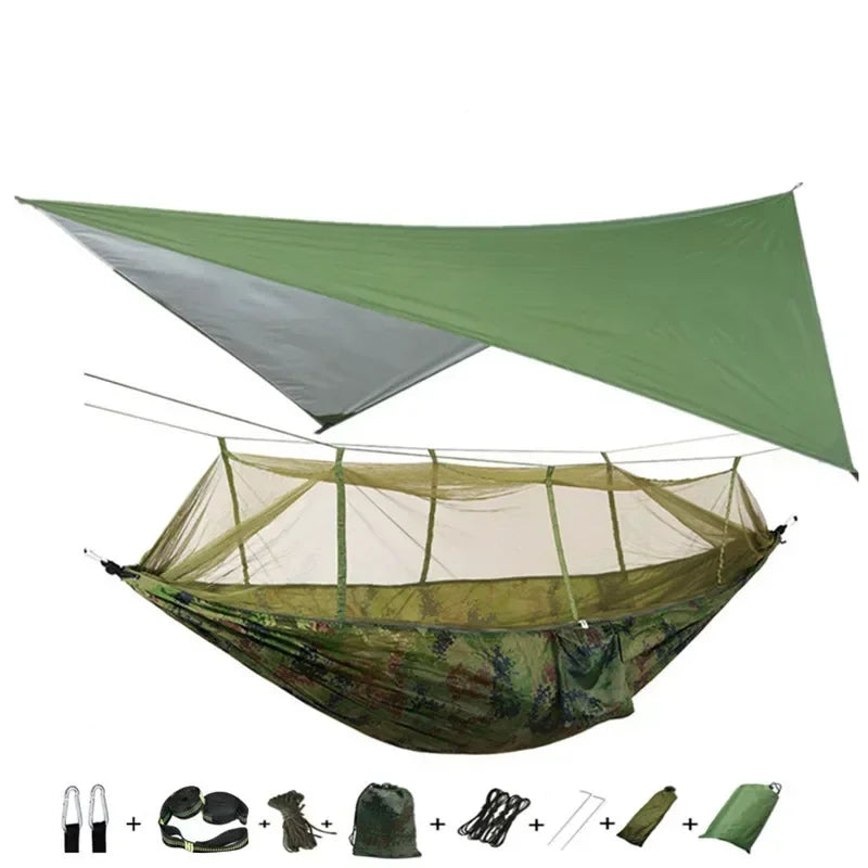 Camping Hammock with Mosquito Net&Rainfly Tent Tarp & Tree Straps,Portable Nylon Hammock Tent for Camping Hiking Backyard Travel