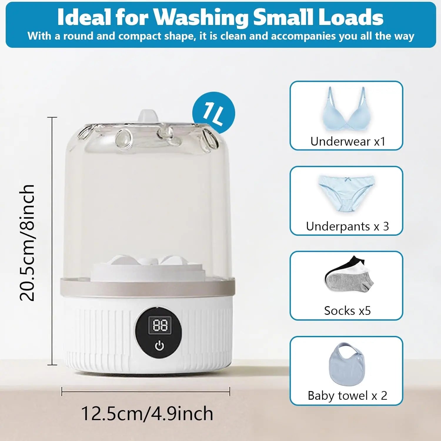 Portable Washing Machine, Underwear Washer, Small Washing Machine, Mini Washing Machine, Rechargeable Cordless Washing Machine