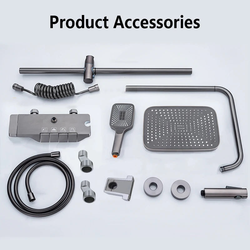 Black Digital Shower Set Bathroom Rainfall Brass Wall Mounted 4Way Shower Faucet Bathtub Thermostat Rain Mixer Tap Shower System