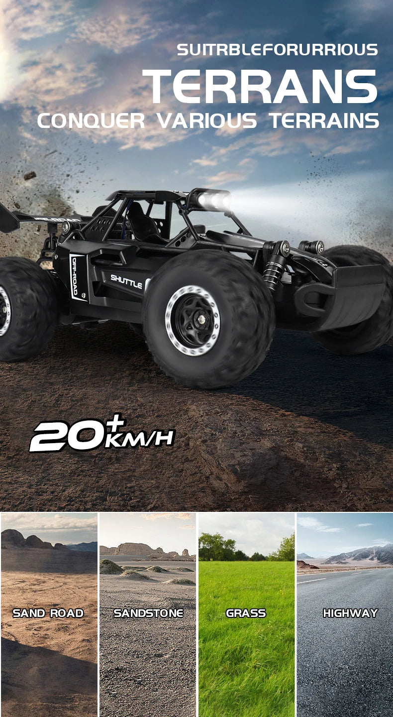 ZWN 1:16 2.4Gh Model RC Car With LED Lights 2WD Off-road Remote Control Climbing Vehicle Outdoor Cars Toys for Boys Girls Gifts