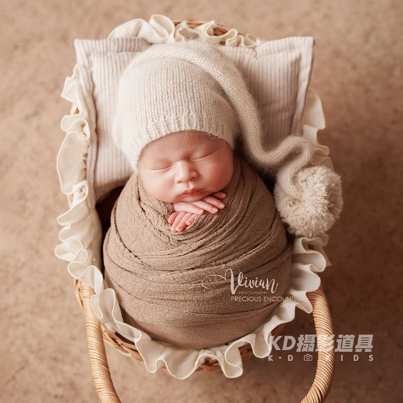 0-1month Newborn Photography Props Baby Girl Boy Cradle Prop Knitted Pompom Hat Posing Pillows Infants Studio Shooting Accessori