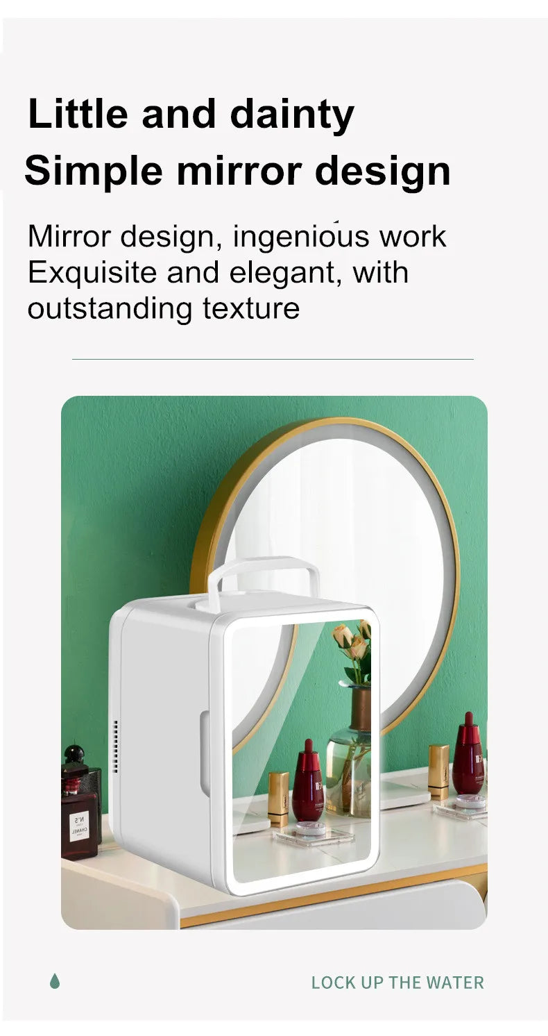 Home and Car Dual-Purpose Beauty Refrigerator With Touch Lamp Cosmetic Mirror Car Mini 4L Refrigerator Cosmetic Skin Care Produc