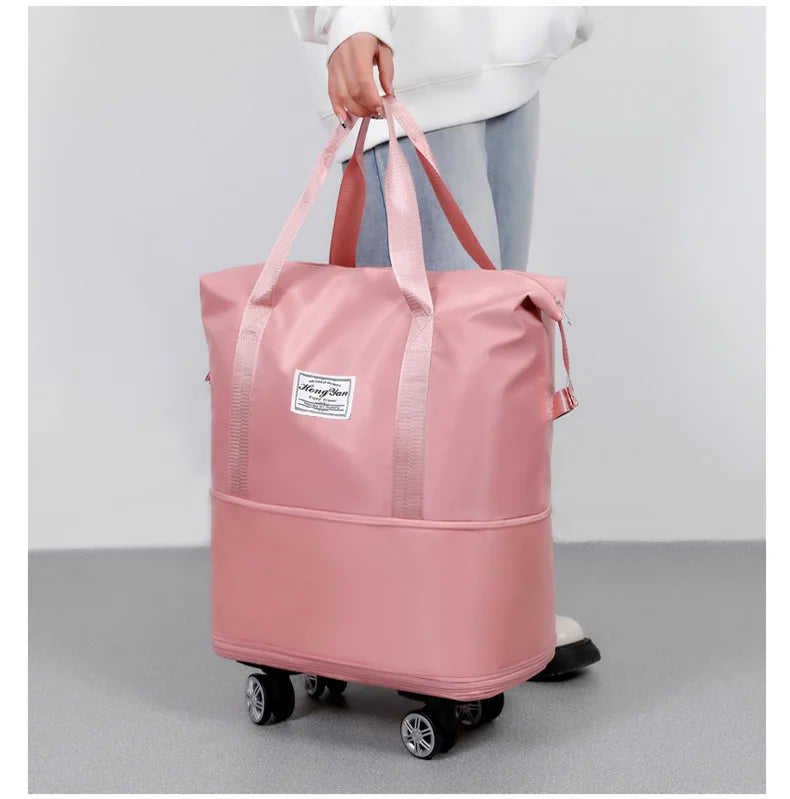 Universal Wheel Expandable Luggage Large Capacity Lightweight Travel Fitness Bag with Dry And Wet Separation Storage