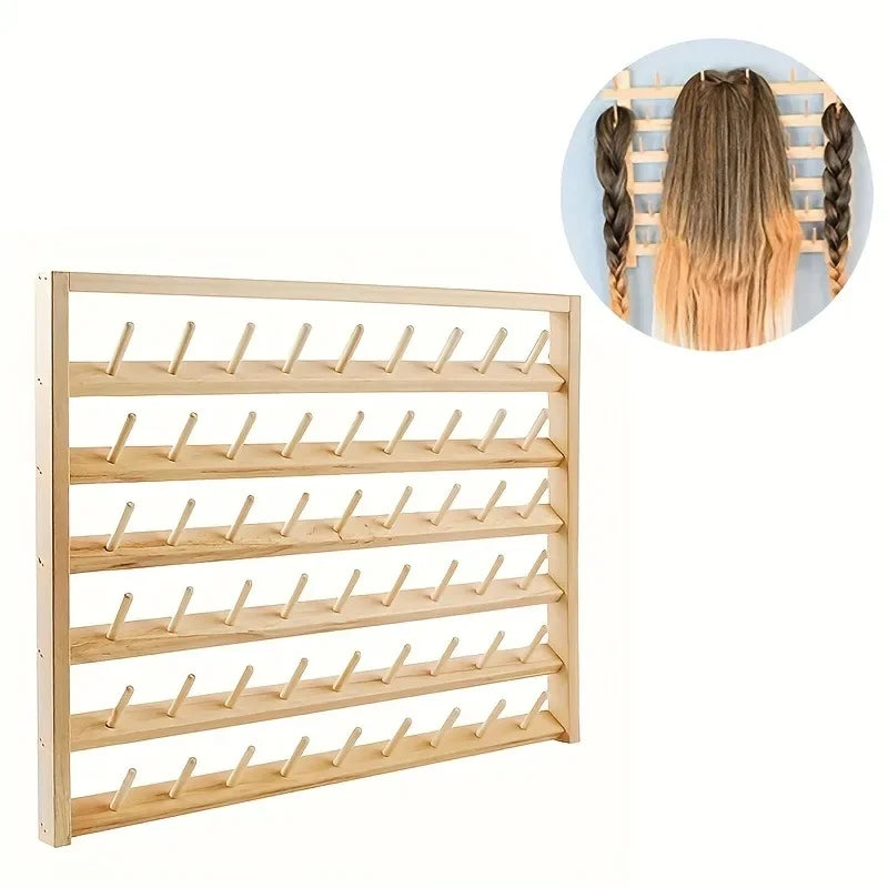 DIY Home Spindle Rack Wall Hanging Wooden Spool Sewing Thread Rack Storage Rack Hair Accessories Wig Display Organizer