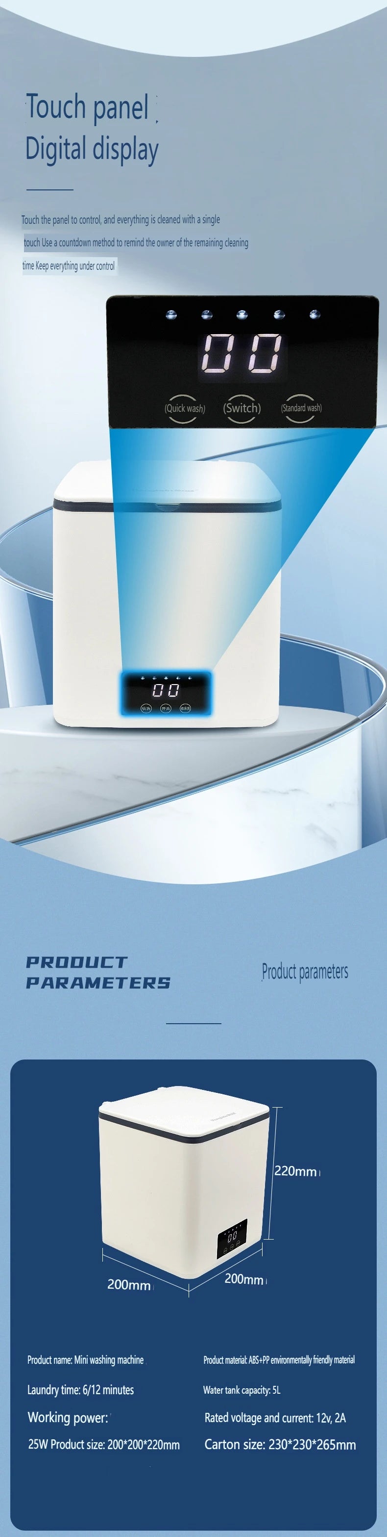 Mini Portable Washing Machine Ultrasonic Cleaning Blue-Purple Light Antibacterial for Socks Underwear Towels Small Clothes