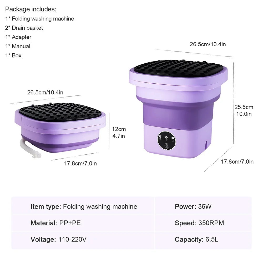 6.5L Small Folding Washing Machine Portable Washing Machine Automatic Modes Laundry Clothes Laundry Bucket Washing Machine