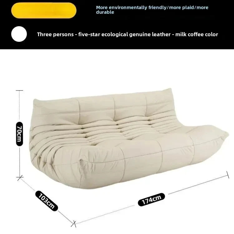 Fashion Freehand Space Original First Layer Cowhide Three-person Italian Minimalist Togo Caterpillar Lazy Sofa Lazy Sofa