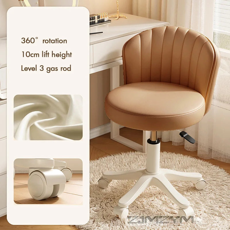 Leather Chair Rotatable Shell Seat Adjustable Rotary Stool for Home Makeup Wear-Resistant Chair for Studios,Wheel-slip Back Chai