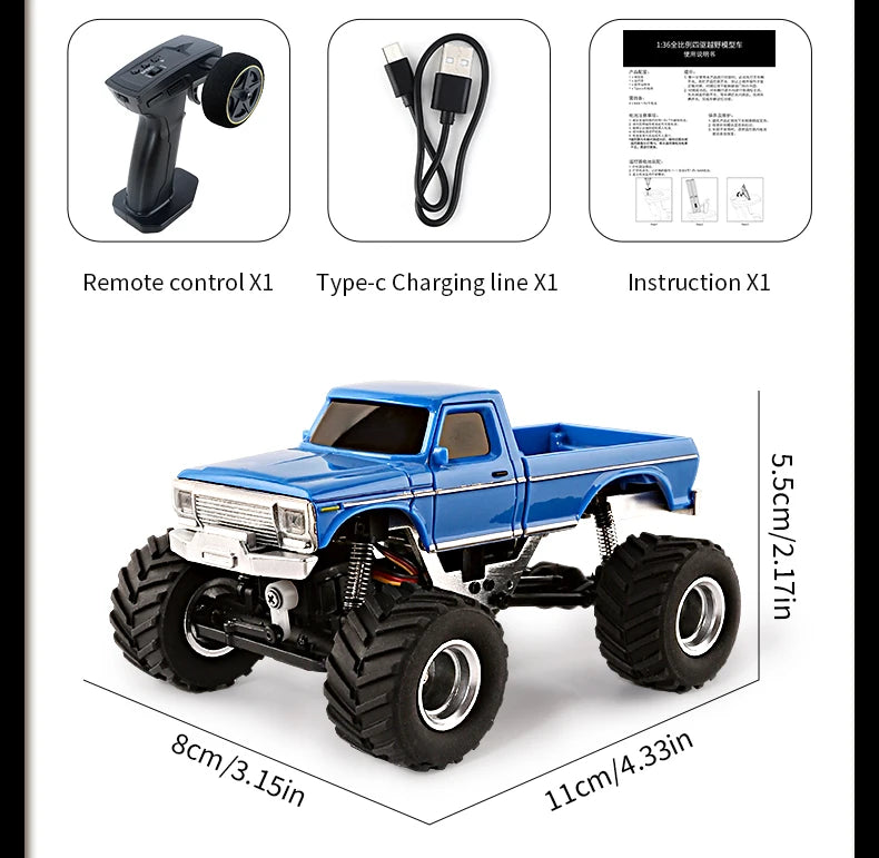 1/36 RC Crawler Car 4WD Mini Radio Control Off-road Vehicles Light System RC Car Remote Control RTR Hobby Model Gift