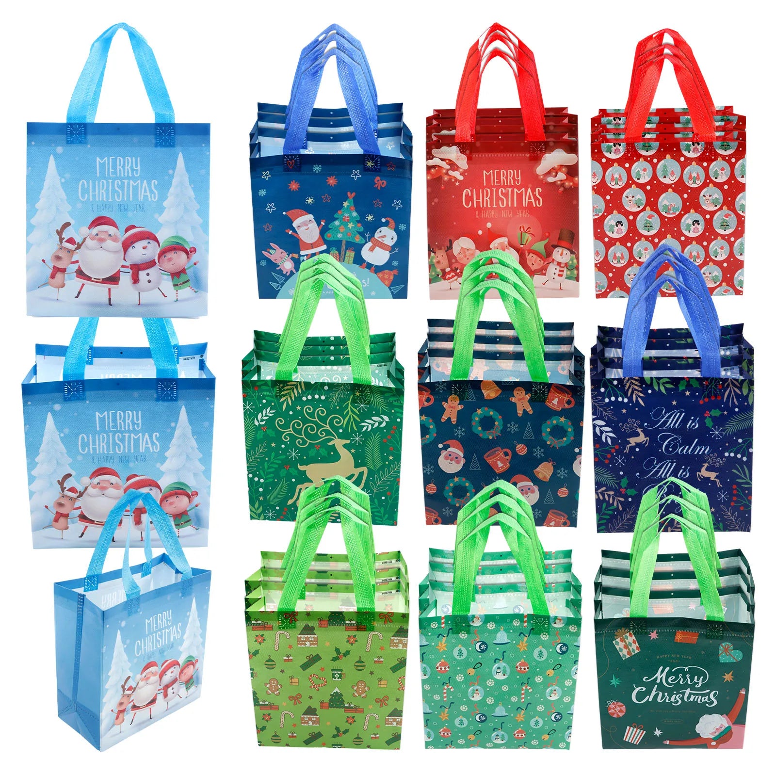 16/30Pcs Christmas Gift Bags Colorful Present Bags with Handle Large Capacity Santa Claus Favor Bags Reusable Christmas Shopping