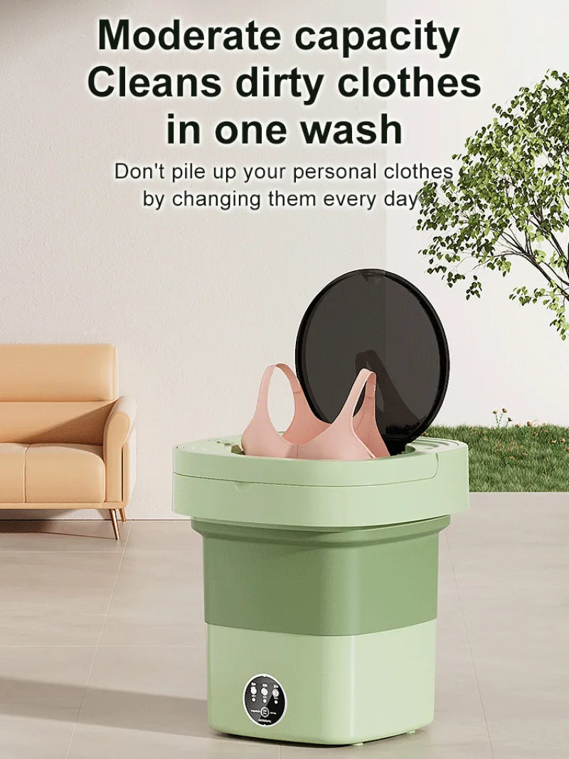 Folding Portable Washing Machine 8.5L Large Capacity Clothes Spin Dryer Bucket Travel Underwear Socks Ultrasonic Mini Washer