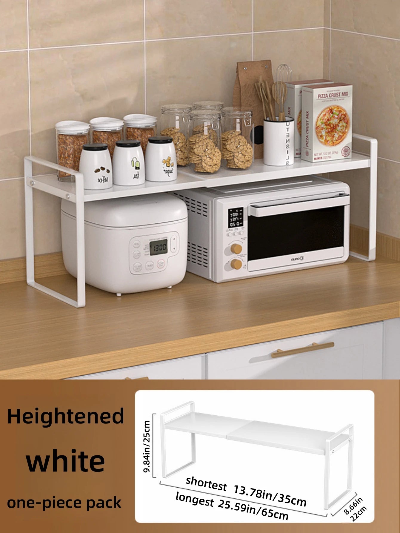 Kitchen cabinet multi-level shelf storage rack, seasoning storage rack, expandable home storage space, heavy-duty metal white