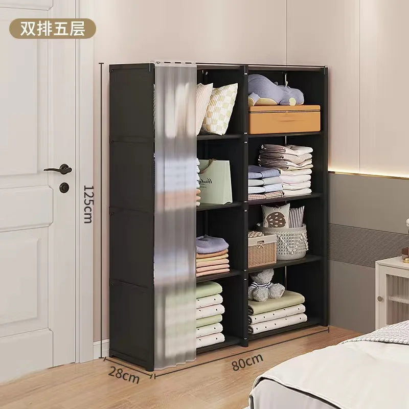 Multi-layer Storage Rack Portable Clothes Organizer Cabinet Dustproof Wardrobe Storage Cabinet Multifunctional with Curtains