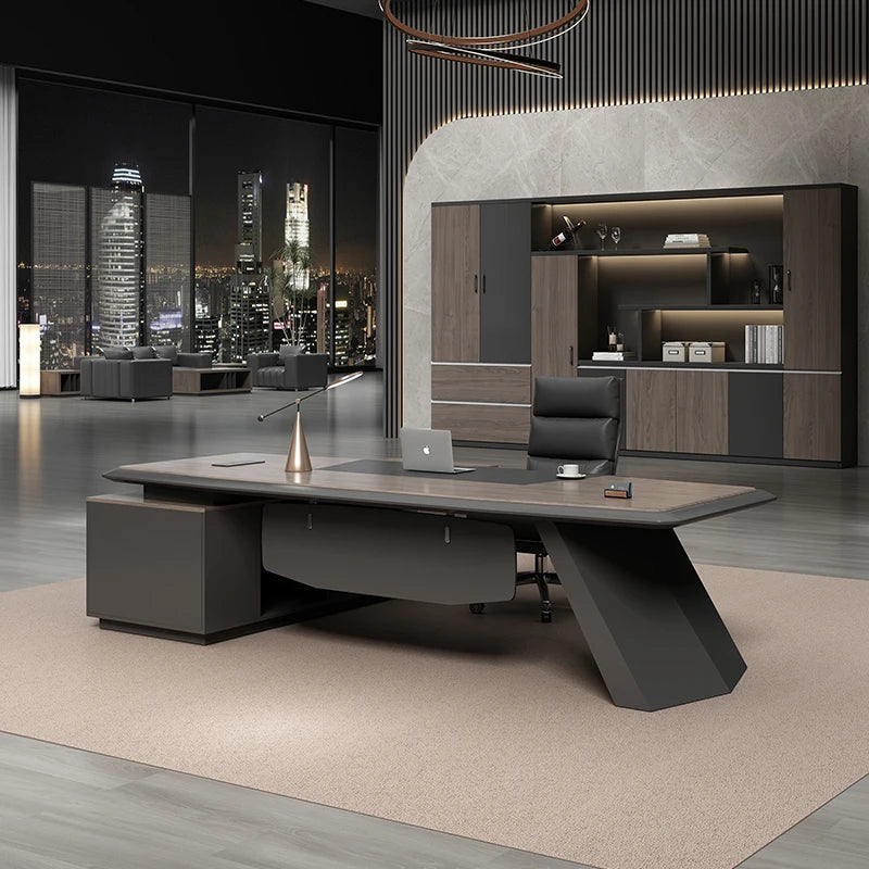 Executive Desk Office Setup Modern Design Wooden Surface Leadership Office Business Space Management Room