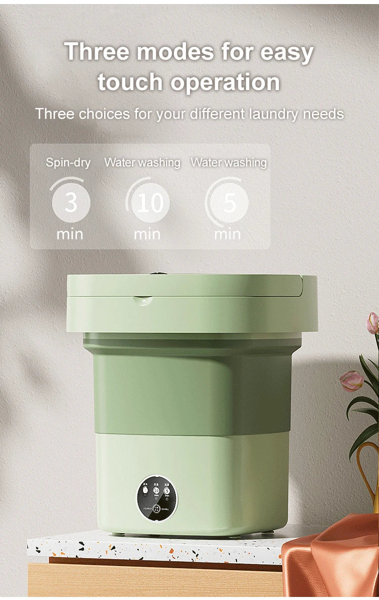 Folding Portable Washing Machine 8.5L Large Capacity Clothes Spin Dryer Bucket Travel Underwear Socks Ultrasonic Mini Washer