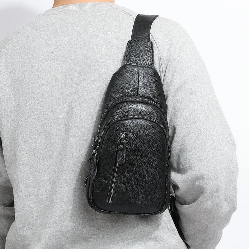 100% Genuine Leather Men Chest Bag Male Shoulder Bag Messenger Bag Casual Crossbody Bag Fashion Men's Purity Handbag