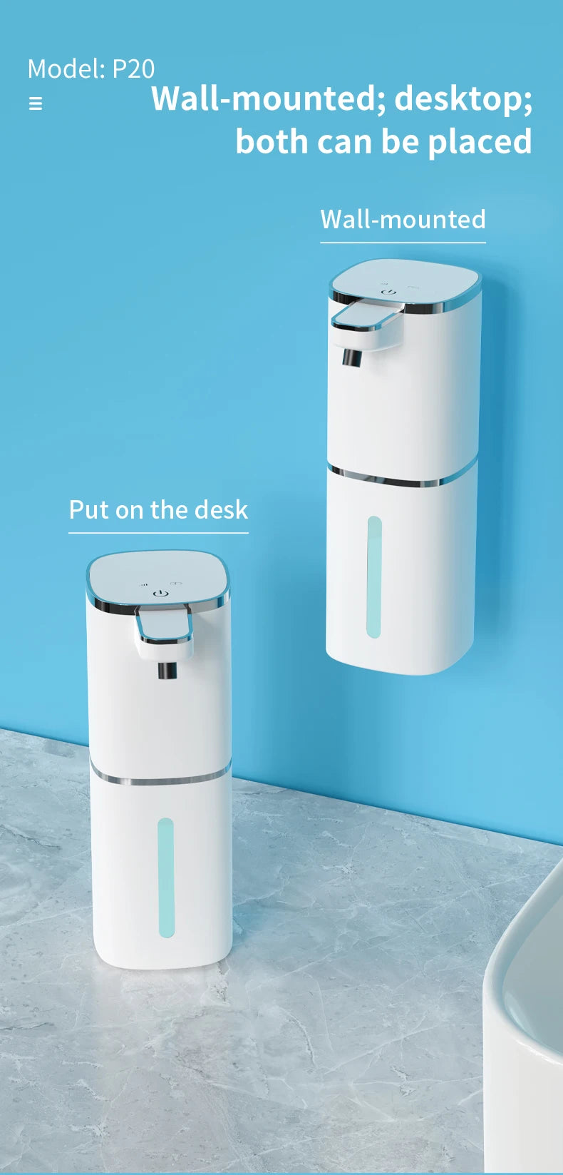 400ML Light Display Wall-Mounted Or Desktop 4-Levels Adjustable Induction Infrared Electric Automatic Smart Sense Soap Dispenser
