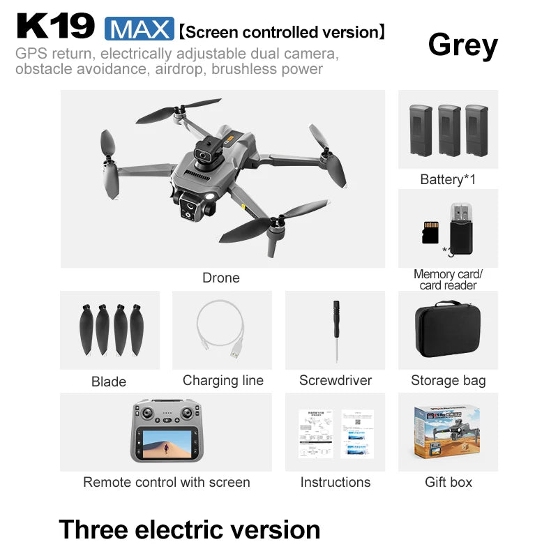 2025 K19Max GPS Return Drone 5G 8K HD Dual Camera Dron Remote With Screen Omnidirectional Obstacle Avoidance Drone RC Toy Gift