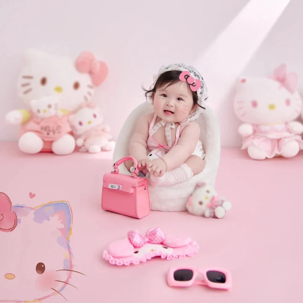 Cute Pink Cartoon Theme 3-4 Month Baby Photography Clothing Kit Kt Cat Doll Studio 100 Days Baby Girl Art Photo Props Accessory