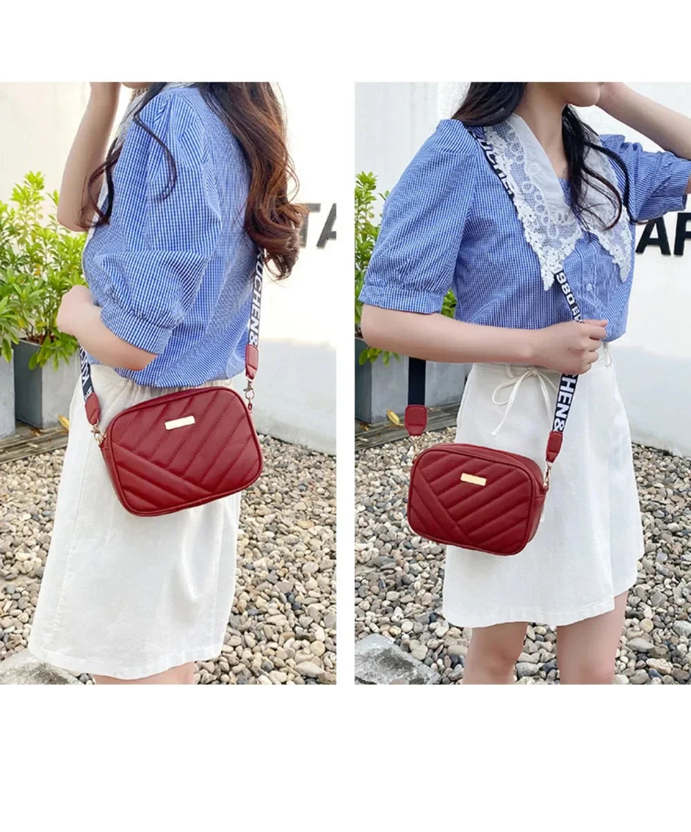 High quality women's PU rolling strip camera bag shoulder bag mobile phone bag casual crossbody bag