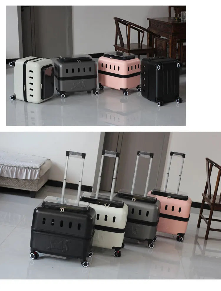 Large Pet Travel Carrier Rolling Pet Transport for Cats & Small Dogs Breathable Cat Suitcase Transparent Skylight Pet Stroller