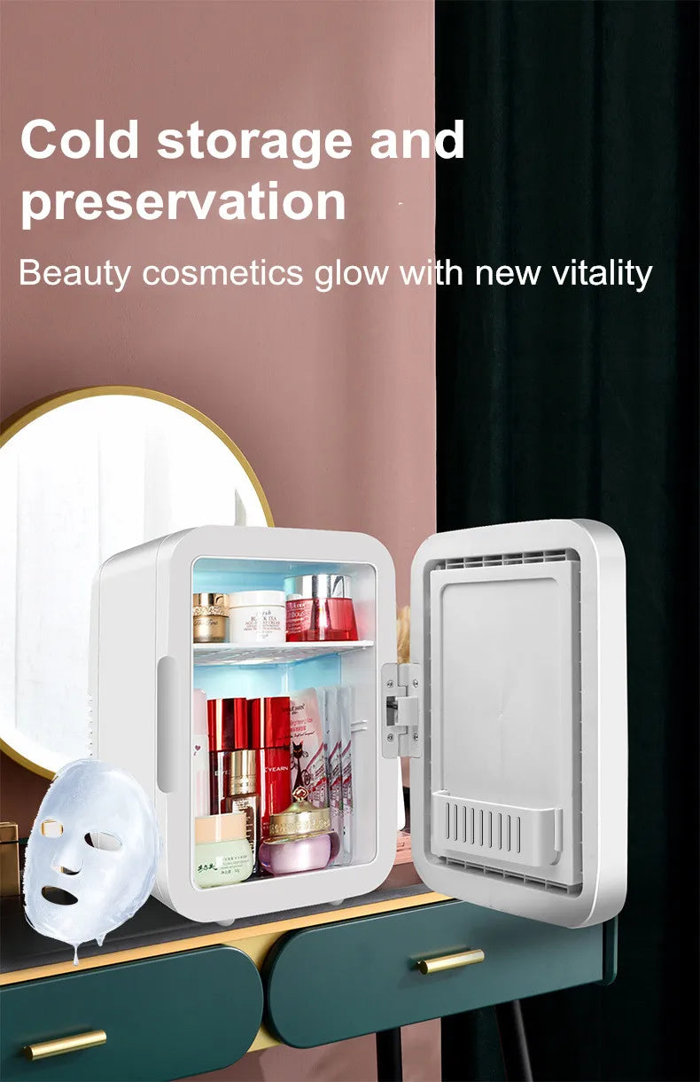 Home and Car Dual-Purpose Beauty Refrigerator With Touch Lamp Cosmetic Mirror Car Mini 4L Refrigerator Cosmetic Skin Care Produc