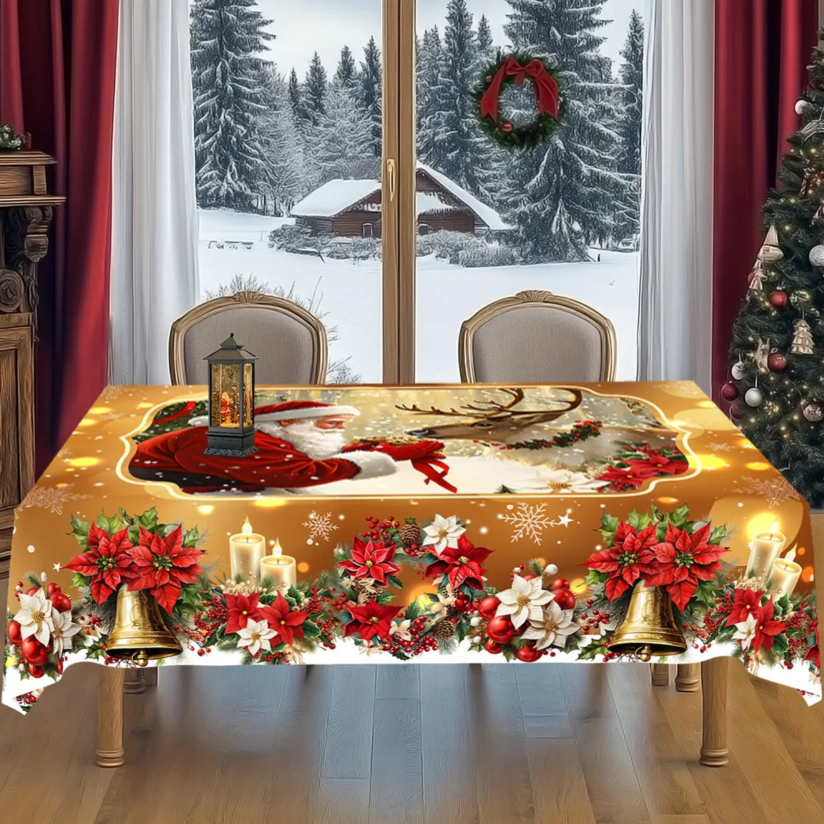 Golden Santa Claus Pattern Printed Tablecloth Christmas Decoration for Home 2025 Xmas Ornament Navidad Natal New Year Gift 2026