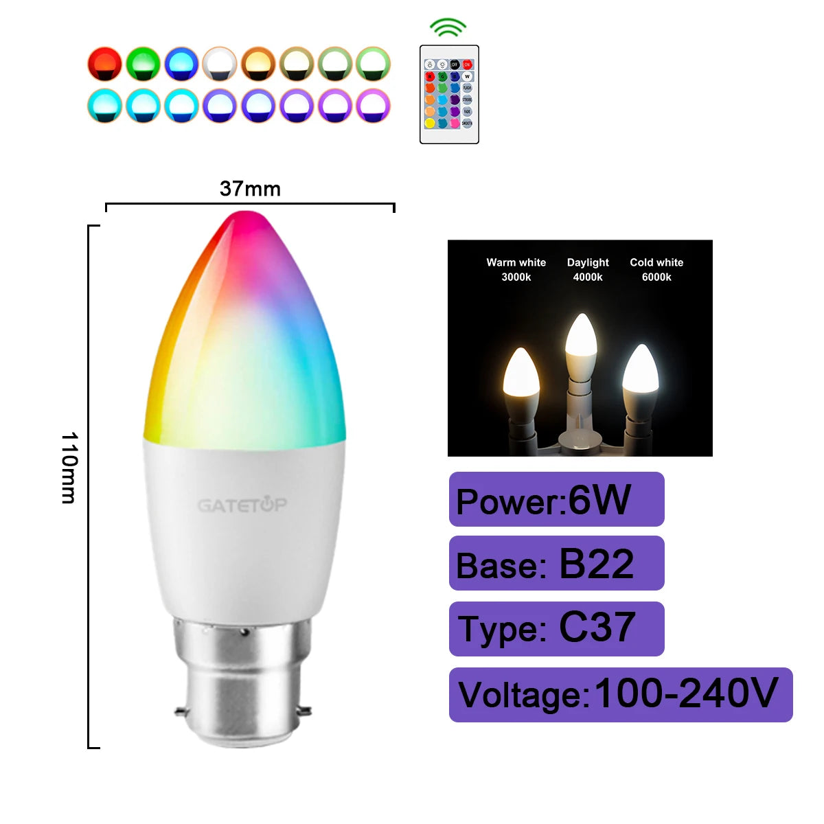 1-10PCS Smart RGBW LED Bulb Spotlight E27 E14 B22 GU10 with Infrared Remote Control Suitable for Colorful Home Lighting