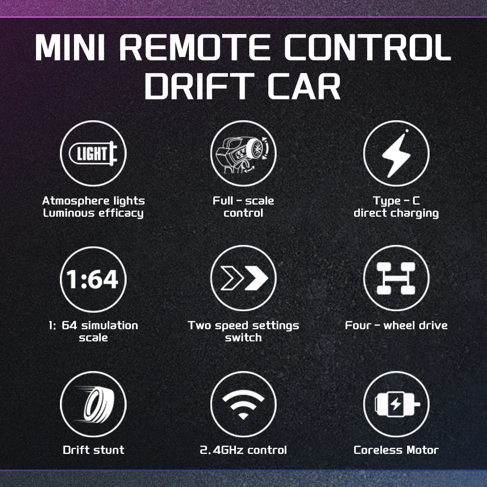 1: 64 Desktop Drift Car Four-Wheel Drive Full Proportion Mini Racing Toy With Rechargeable Battery, Children's Holiday Gift