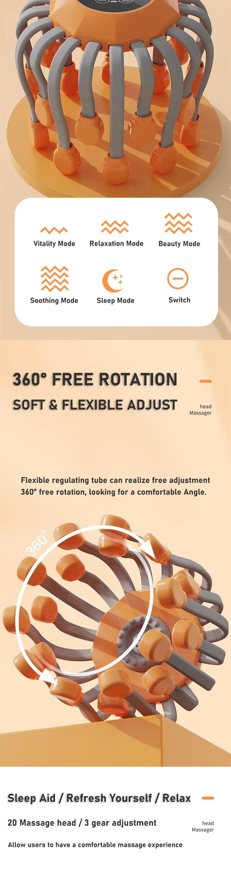 New Vibration Rechargeable Full Head Massager Spider Sleep Aid Electric Head Massage Machine Relieve Fatigu Relax Health Care