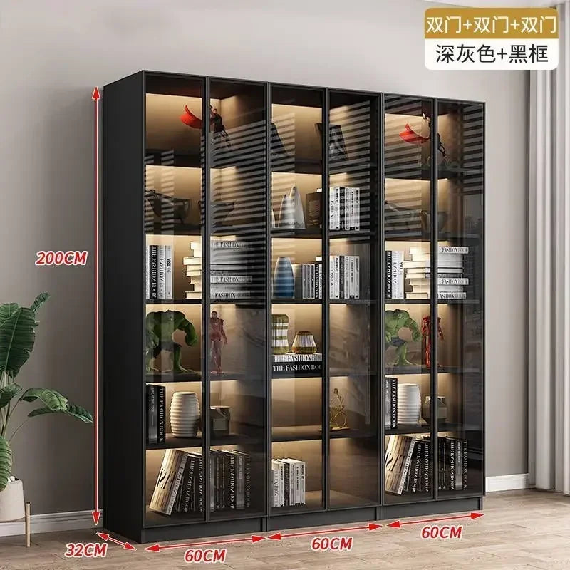 Modern Dust-Proof Bookcase with Glass Door Display Cabinet Modern Luxury Customized Home Living Room Integrated Bookshelf