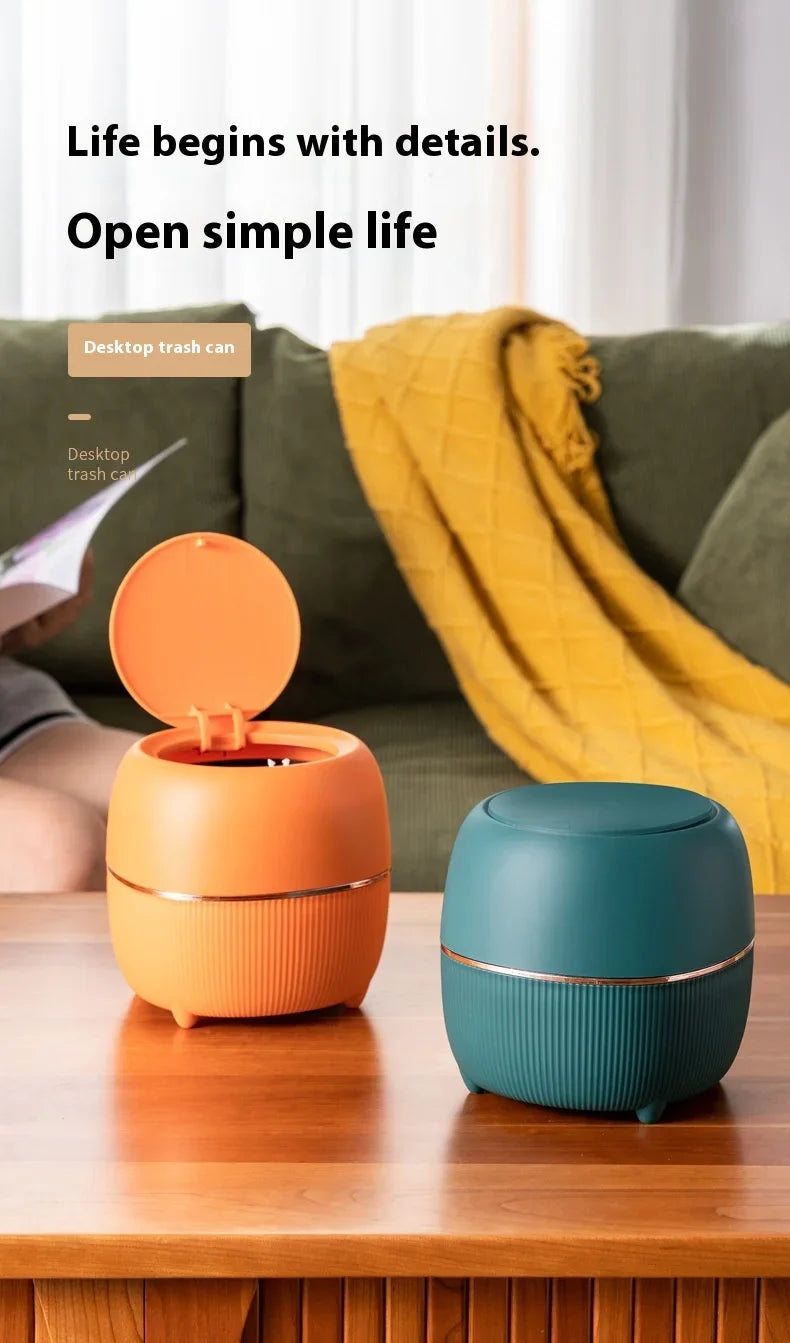 Mini Creative Desktop Trash Desk Light Luxury Pop-up Lid Storage Bucket kitchen bedroom make up desktop  Rubbish Storage Bucke