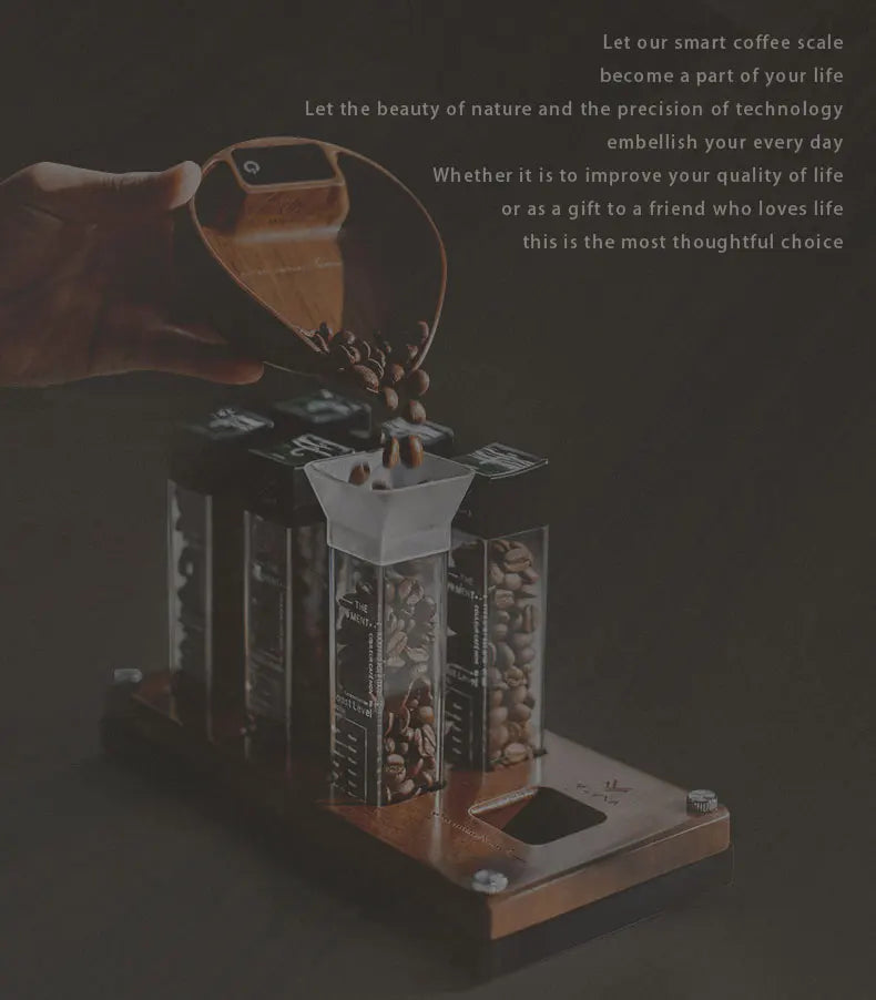 MUVNA Coffee Bean Weigher, espresso weighing display tray, Walnut hand brewing electronic scale / accurate to 0.1g Professional
