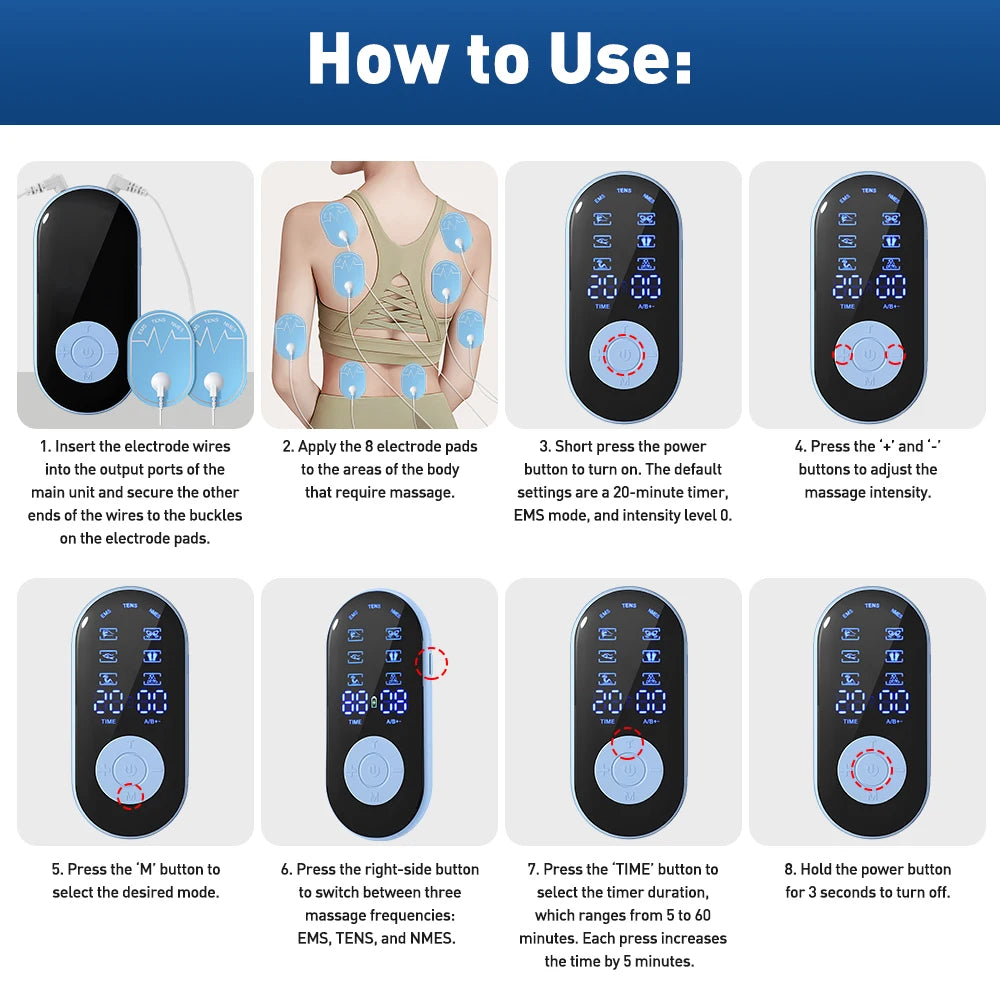 New Upgrade 36 Modes Tens Muscle Stimulator EMS Full Body Massaging Patches Back Waist Knee Digital Tool Muscle Relax Massager