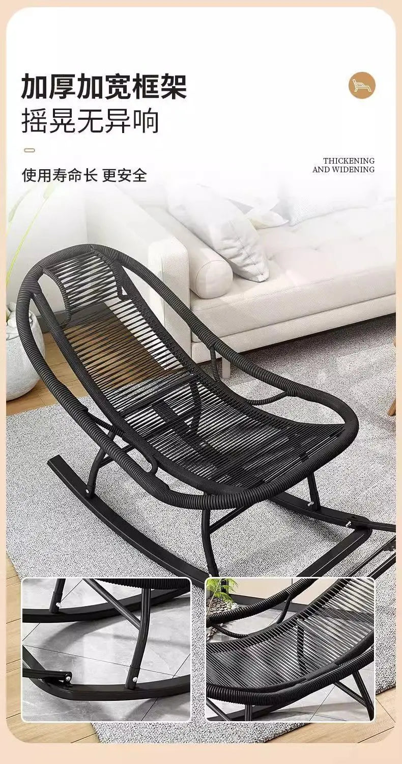 Rocking Recliner Garden Chair Widened Rocking Recliner Rattan Rainbow Rocking Chair Home Living Room Leisure Recliner
