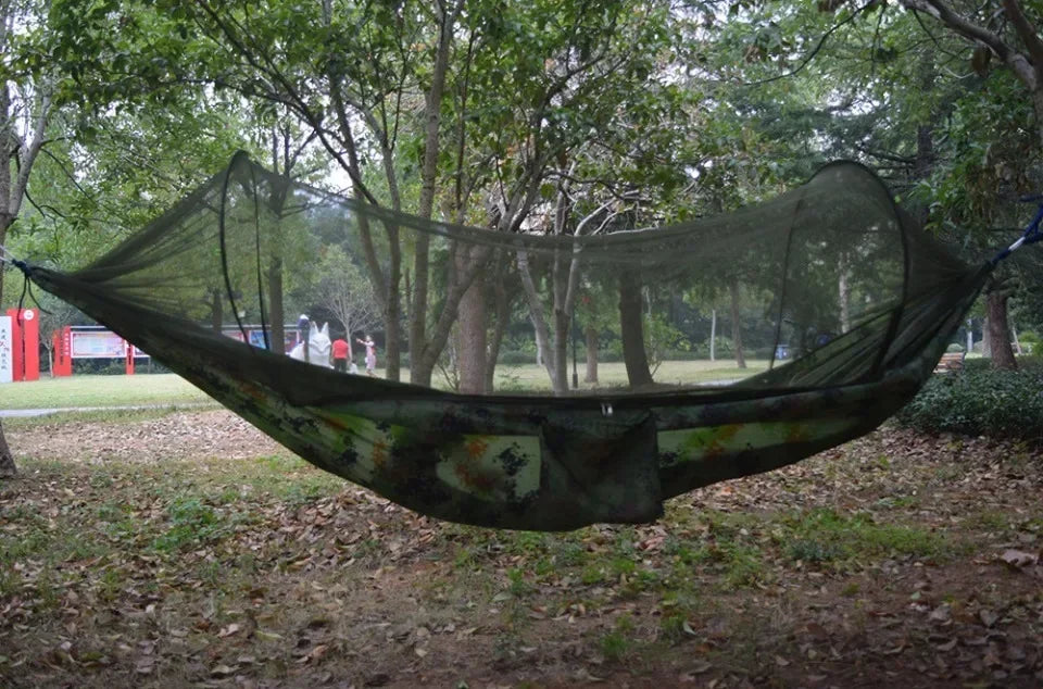 Outdoor Camping Hammock High Strength Parachute Fabric With Mosquito Net Lightweight Hanging Hammocks Hanging Bed Net 250x120cm