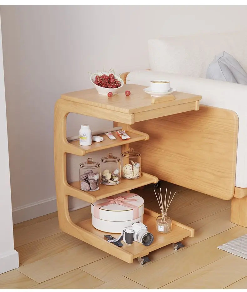 X&D Solid Wood Sofa Side Several Movable Living Room With Wheel Side Cabinet Bedside Shelf Simple Household Coffee Small Table