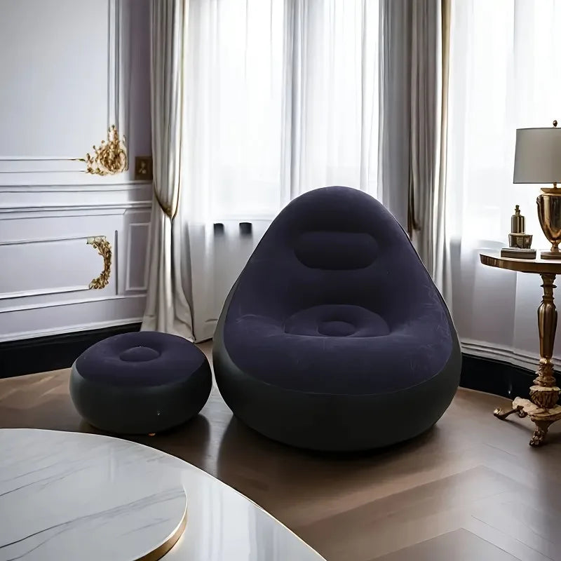 Portable Inflatable Sofa with Footrest Waterproof Foldable Lounger for Camping Hiking Outdoor Indoor Use Comfortable Velvet Red