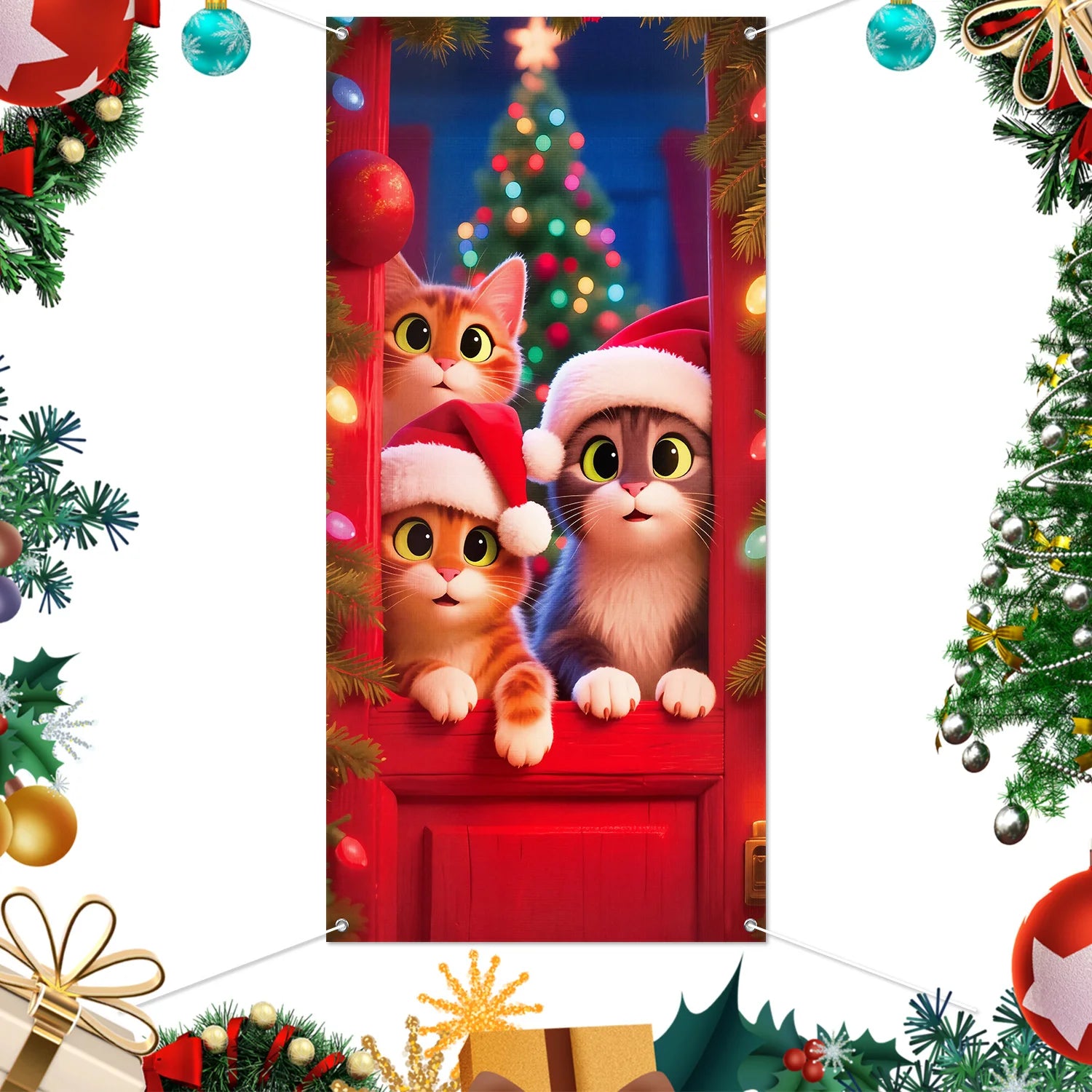 1pcs 2D Christmas Theme Door Cover Banner 2026 New Year Living room Decor Xmas Navidad Santa Snowman animals decor Favor Gift